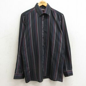 M/古着 長袖 シャツ メンズ 90s 黒他 ブラック ストライプ 24feb23 中古 トップス