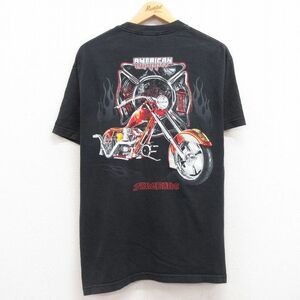 L/古着 半袖 ビンテージ Tシャツ メンズ 00s バイク アメリカンチョッパー クルーネック 黒 ブラック 24feb23 中古