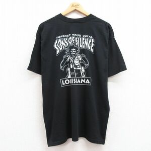 XL/古着 フルーツオブザルーム 半袖 ビンテージ Tシャツ メンズ 00s バイク ルイジアナ 胸ポケット付き クルーネック 黒 ブラック spe 24fe