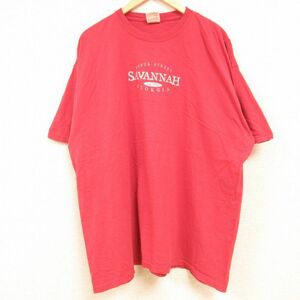 XL/古着 半袖 Tシャツ メンズ サバンナ 大きいサイズ コットン クルーネック 赤 レッド 24feb23 中古