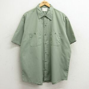 XL/古着 シアーズ 半袖 ワーク シャツ メンズ 80s 大きいサイズ ロング丈 薄緑系 グリーン 24feb23 中古 トップス