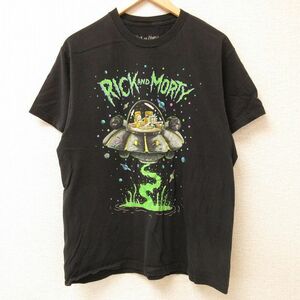 L/古着 半袖 Tシャツ メンズ アニメ リックアンドモーティ コットン クルーネック 黒 ブラック 24feb24 中古