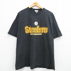 XL/古着 半袖 ビンテージ Tシャツ メンズ 00s NFL ピッツバーグスティーラーズ 大きいサイズ コットン クルーネック 黒 ブラック アメフト