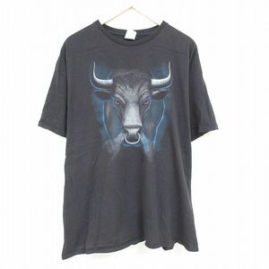 XL/古着 半袖 Tシャツ メンズ バッファロー 大きいサイズ コットン クルーネック 黒 ブラック 24feb26 中古