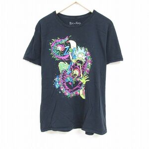 XL/古着 半袖 Tシャツ メンズ アニメ リックアンドモーティ コットン クルーネック 黒 ブラック 24feb26 中古