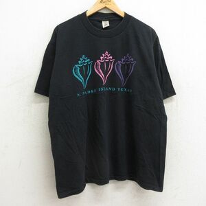 XL/古着 半袖 ビンテージ Tシャツ メンズ 90s 貝 コットン クルーネック 黒 ブラック 24feb26 中古