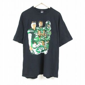 XL/古着 半袖 Tシャツ メンズ NFL ニューヨークジェッツ 大きいサイズ コットン クルーネック 黒 ブラック アメフト スーパーボウル 24feb2