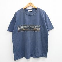 XL/古着 半袖 ビンテージ Tシャツ メンズ 00s サメ 大きいサイズ コットン クルーネック 紺 ネイビー 24feb26 中古_画像1