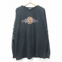 XL/古着 ヘインズ 長袖 ビンテージ Tシャツ メンズ 00s EASYRIDERS トライバル柄 大きいサイズ ロング丈 コットン クルーネック 黒 ブラッ_画像2