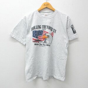 L/古着 半袖 ビンテージ Tシャツ メンズ 00s 星条旗 ワシ POWMIA クルーネック 薄グレー 霜降り 24feb26 中古