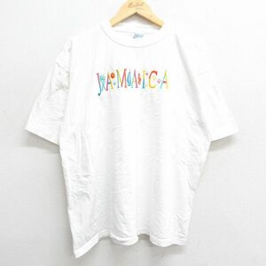 XL/古着 半袖 ビンテージ Tシャツ メンズ 00s ジャマイカ ヤシの木 ヨット イカリ 刺繍 大きいサイズ コットン クルーネック 白 ホワイト 2