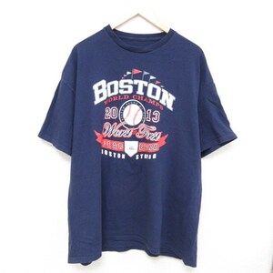 XL/古着 半袖 Tシャツ メンズ ボストン 野球 大きいサイズ クルーネック 紺 ネイビー 24feb26 中古