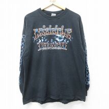 XL/古着 長袖 ビンテージ Tシャツ メンズ 00s マートルビーチ スケルトン バイク サンダー 大きいサイズ コットン クルーネック 黒 ブラッ_画像2