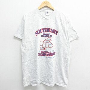 XL/古着 半袖 ビンテージ Tシャツ メンズ 90s 野球 SOUTHEAST クルーネック 薄グレー 霜降り 24feb26 中古