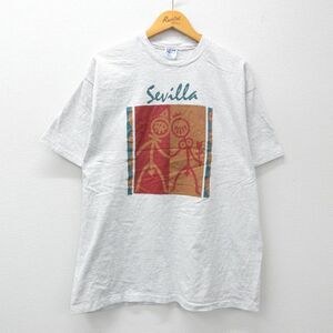 XL/古着 ヘインズ 半袖 ビンテージ Tシャツ メンズ 90s セビリア 大きいサイズ クルーネック 薄グレー 霜降り 24feb26 中古