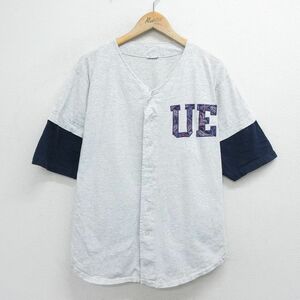 XL/古着 半袖 ベースボール シャツ メンズ 90s UE 薄グレー 霜降り他 24feb26 中古 トップス