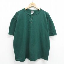 XL/古着 半袖 ビンテージ Tシャツ メンズ 90s 無地 大きいサイズ コットン ヘンリーネック 緑 グリーン 24feb26 中古_画像1