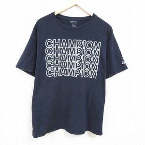 XL/古着 チャンピオン Champion 半袖 ブランド Tシャツ メンズ ビッグロゴ 大きいサイズ クルーネック 紺 ネイビー 24feb27 中古