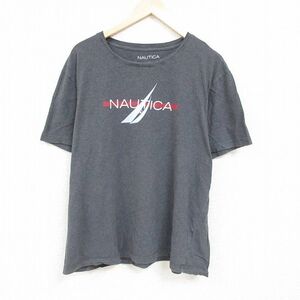 XL/古着 ノーティカ NAUTICA 半袖 ブランド Tシャツ メンズ ビッグロゴ 大きいサイズ コットン クルーネック グレー 霜降り spe 24feb27 中