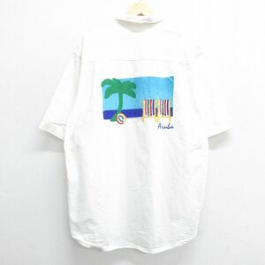 XL/古着 半袖 シャツ メンズ 90s アルバ ヤシの木 海 ロング丈 白 ホワイト 24feb27 中古 トップス