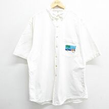XL/古着 半袖 シャツ メンズ 90s アルバ ヤシの木 海 ロング丈 白 ホワイト 24feb27 中古 トップス_画像2