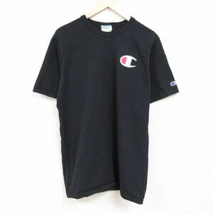 L/古着 チャンピオン Champion 半袖 ブランド Tシャツ メンズ ワンポイントロゴ コットン クルーネック 黒 ブラック 24feb27 中古