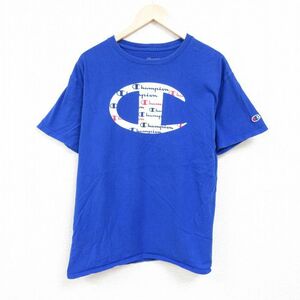 XL/古着 チャンピオン Champion 半袖 ブランド Tシャツ メンズ ビッグロゴ クルーネック 青 ブルー 24feb27 中古