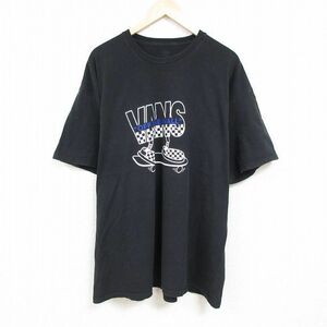 XL/古着 バンズ VANS 半袖 ブランド Tシャツ メンズ ビッグロゴ スケートボード 大きいサイズ ロング丈 コットン クルーネック 黒 ブラック