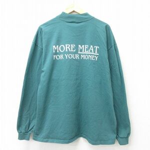 XL/古着 長袖 ビンテージ Tシャツ メンズ 00s MORE 大きいサイズ コットン モックネック ハイネック 青緑 24feb27 中古