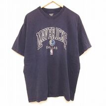 XL/古着 リーボック REEBOK 半袖 Tシャツ メンズ NBA ダラスマーベリックス 刺繍 大きいサイズ クルーネック 紺 ネイビー バスケットボール_画像1