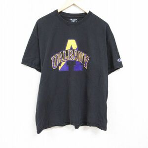 XL/古着 チャンピオン Champion 半袖 ブランド Tシャツ メンズ オールバニ 大きいサイズ クルーネック 黒 ブラック 24feb28 中古