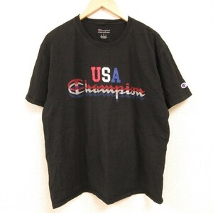 XL/古着 チャンピオン Champion 半袖 Tシャツ メンズ ビッグロゴ USAロゴ コットン クルーネック 黒 ブラック 24feb28 中古