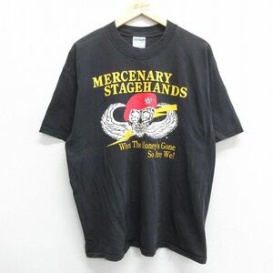 XL/古着 半袖 ビンテージ Tシャツ メンズ 00s MERCENARY スカル 羽 コットン クルーネック 黒 ブラック 24feb28 中古