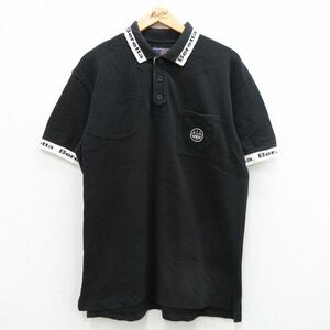 XL/古着 半袖 ポロ シャツ メンズ 90s バレッタ 胸ポケット付き 鹿の子 コットン 黒 ブラック 24feb28 中古 トップス