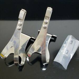 ステンレス　二重カサネ加工 トークリップ 補強加工された取付部品付き JAPAN TOE CLIPS Lサイズ New Old Stock (NOS) 競輪 ピスト