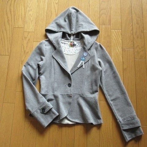 e0517美品～良品★ロキシー ROXY★コットン綿混 フード付 ジャケット グレー キッズXL