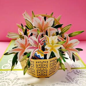 立体カード HANAKO 飛び出すカード 百合のバスケット 多目的カード 花のカード お見舞い お礼状