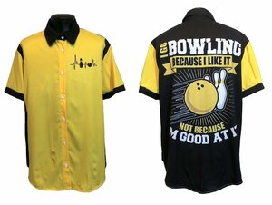 新品 Mサイズ ボーリングシャツ レギュラーカラー 1329 黄色×黒 イエロー ブラック ロカビリー パンク ロック 柄シャツ バックプリント
