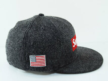 希少 Supreme Woolrich Box Logo New Era ニューエラ キャップ ボックスロゴ 7 1/2 59.6 ウールリッチ 星条旗 ダークグレー シュプリーム F_画像2