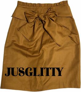 【JUSGLITTY】美品　日本製　リボン付きひざ丈スカート　　Sサイズ