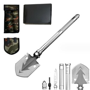  folding spade shovel outdoors camp multi tool installing multifunction high intensity enduring wear storage sack attaching ( color : silver )