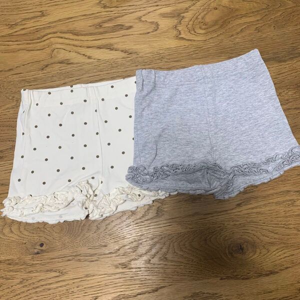 プティマイン Petit main フリルショートパンツ スパッツ 2枚セット ドット 100 グレー 90 インナー