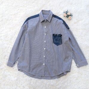 ガレナ　GALENA ストライプ 長袖シャツ　 トップス コットン SHIRT 長袖　オーバーシャツ　異素材