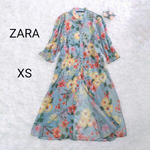 ZARA　ザラ　BASIC　ベーシック　ロングカーディガン　ロングワンピース　花柄　フラワー　ボタニカル　シアー　シフォン 総柄