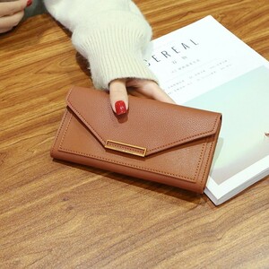  new goods free shipping long wallet simple . coin perth lady's Vintage feeling Brown 