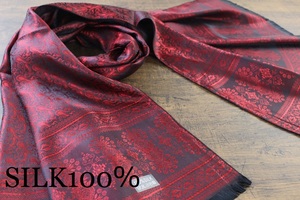 新品【シルク100% SILK】ペイズリー柄 シャインレッド 赤 S.RED 大判 ストール/スカーフ