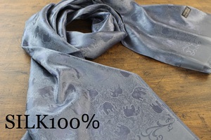 新品【シルク100% SILK】エレファント柄 象柄 ネイビー系グレー NAVY GRAY 大判 ストール/スカーフ 