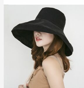 つば広UVカット帽子　韓国　セレブハット　女優帽子　コットン素材　旅行やレジャーに！ 日よけ帽子