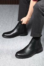 ブーツ　サイドゴアブーツ　PU革　メンズ　ビジネスシューズ　靴　編み柄　フォーマル　革靴　紳士靴 ハイカット　 ブラック　25.5cm LB176_画像8