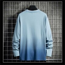 長袖 グラデーションtシャツ クルーネック 秋服 ロングTシャツ トップス ロン メンズ ブルー 2XL LB124_画像2